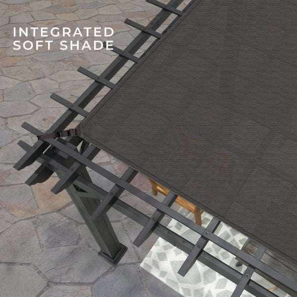 14×10 Stratford Traditional Steel Pergola With Sail Shade Soft Canopy