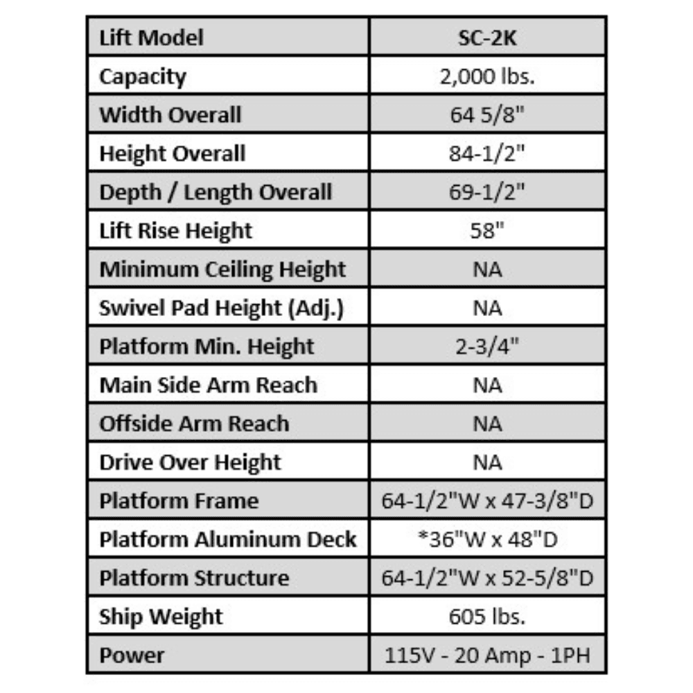 Auto Lift SC-2K 2,000 lb. Single Column Turf Lift – New Black
