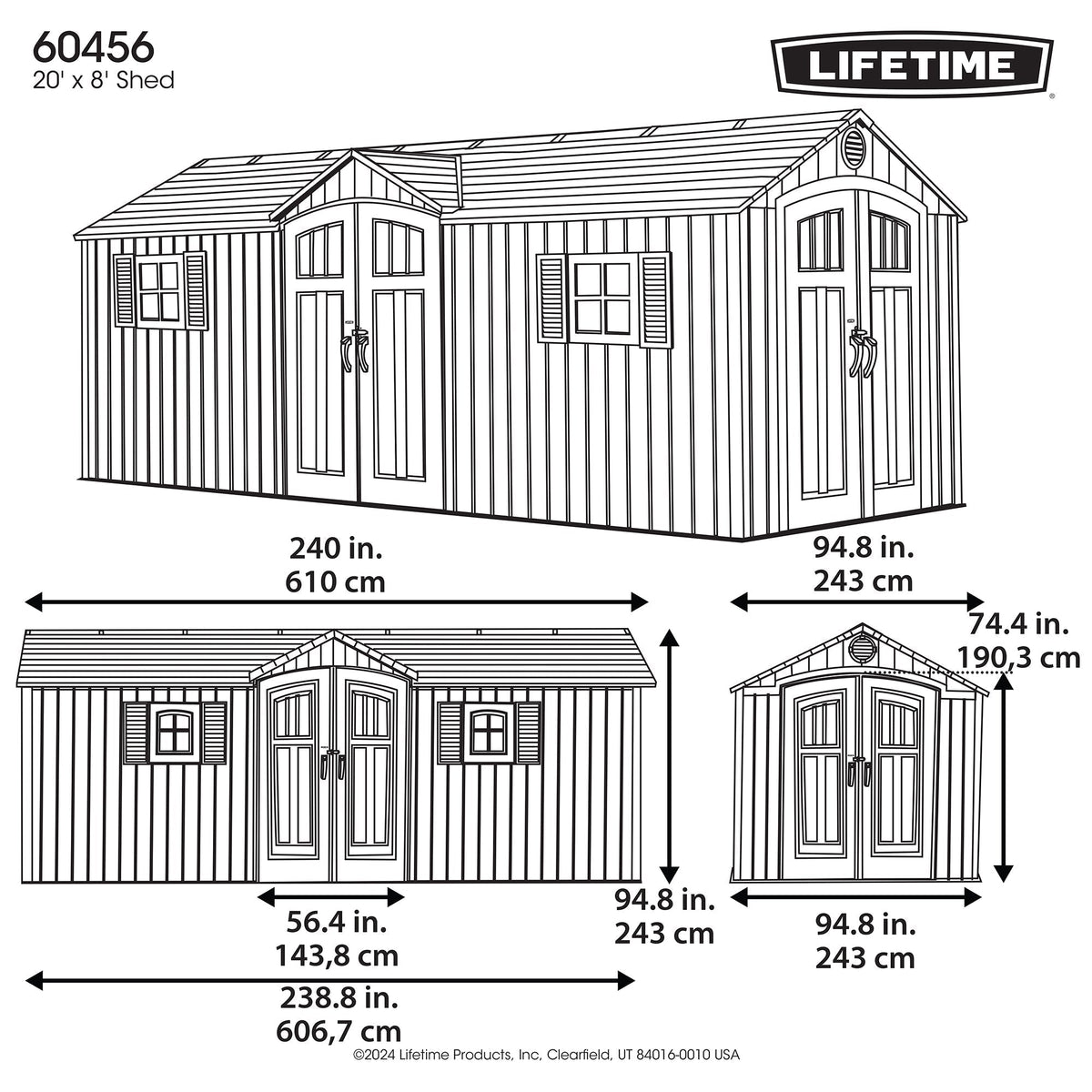 Lifetime 20 ft x 8 ft Outdoor Storage Shed – 60456