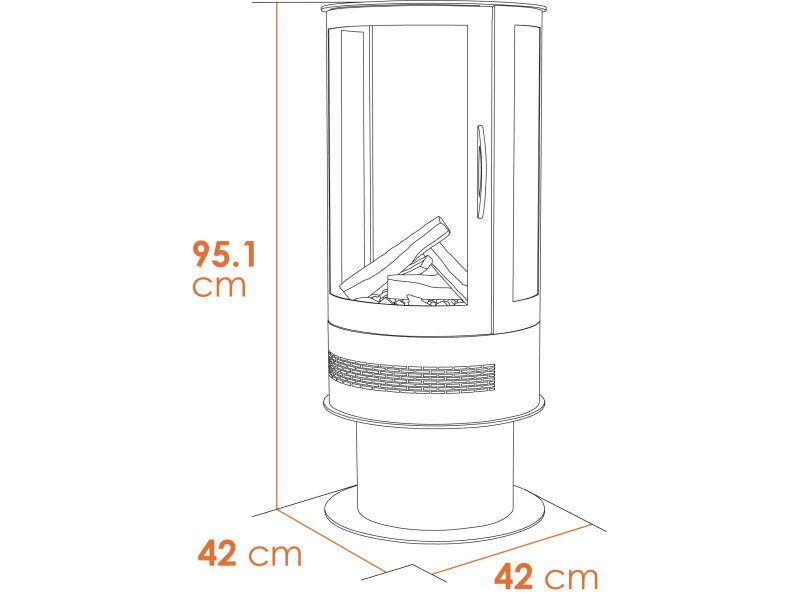 Acantha Orbit Cylinder Electric Stove in Black with Tall Angled Stove Pipe in Black