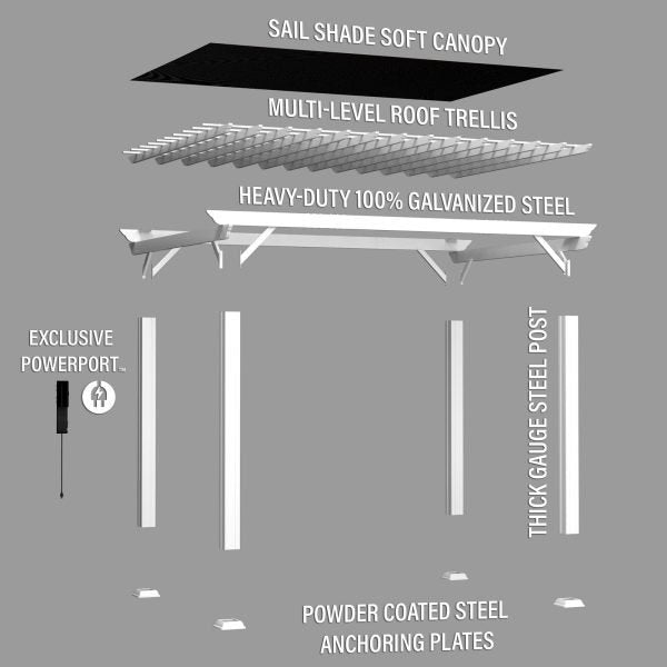 14×12 Hawthorne Traditional Steel Pergola With Sail Shade Soft Canopy