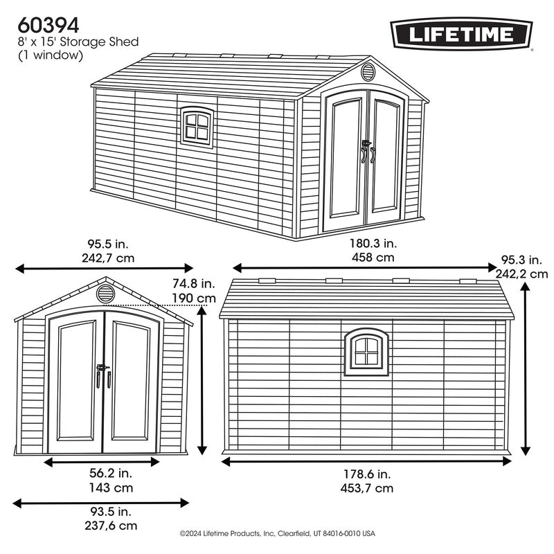 Lifetime 8 ft x 15 ft Outdoor Storage Shed – 60394
