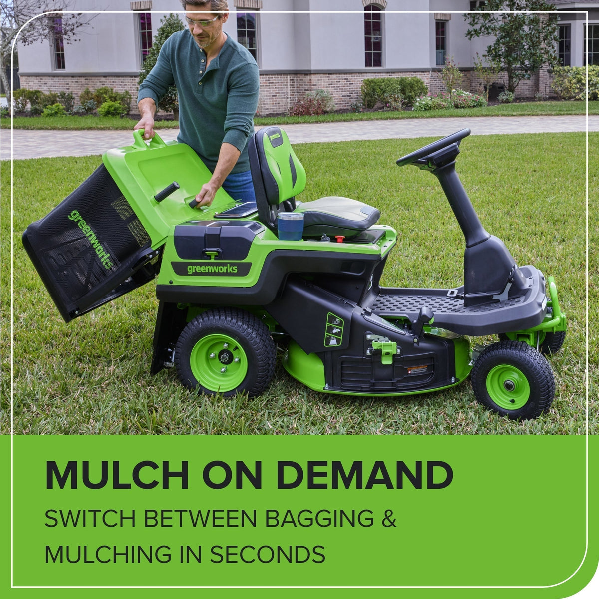 60V 30″ CrossoverT Riding Lawn Tractor, Bagger Included, (4) 8.0 Ah (1) 20.0Ah Batteries and 600-Watt Charger