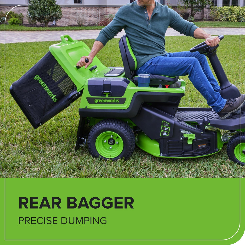 60V 30″ CrossoverT Riding Lawn Tractor, Bagger Included, (4) 8.0 Ah (1) 20.0Ah Batteries and 600-Watt Charger