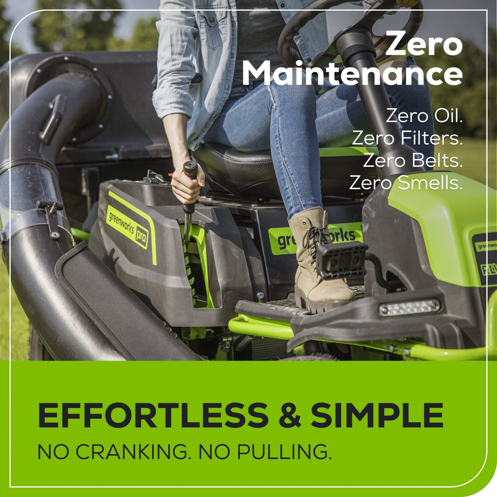 60V 42″ Cordless Battery CrossoverT Riding Lawn Mower + Bagger, (6) 8.0 Ah Batteries and (3) Dual-Port Turbo Chargers