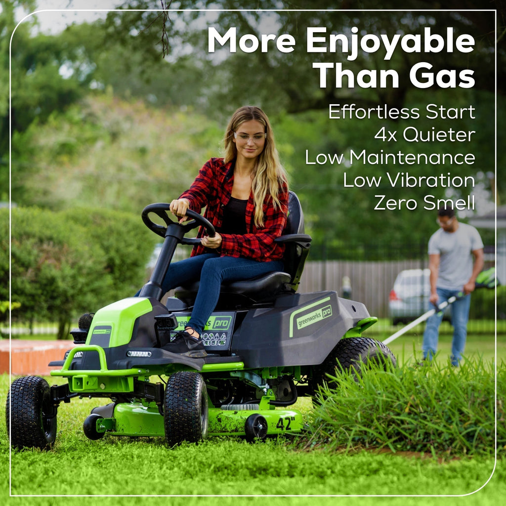 60V 42″ Cordless Battery CrossoverT Riding Lawn Mower: (6) 8.0 Ah Batteries and (3) Dual-Port Turbo Chargers