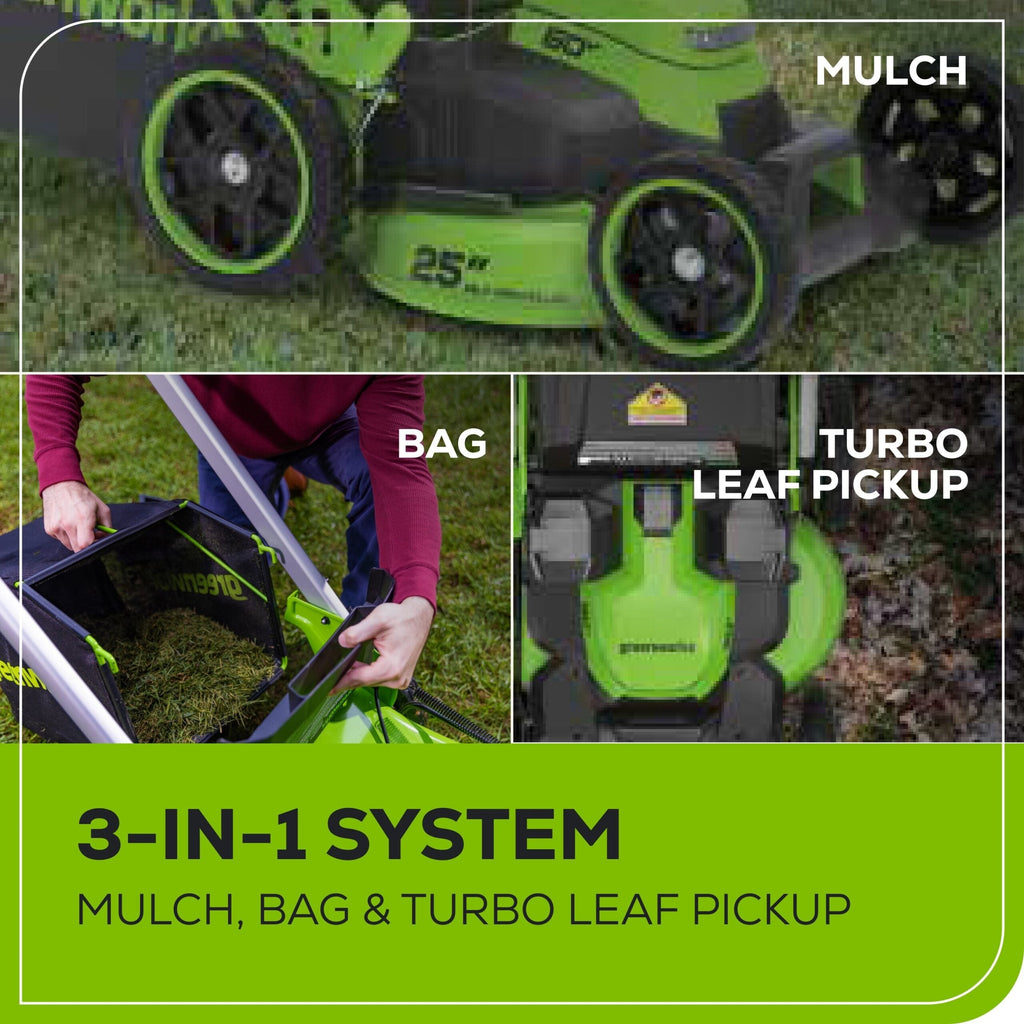 60V 25″ Dual Blade Self-Propelled Mower 5-pc Combo Kit, (3) 4.0 Ah Batteries, (1) Single Port Chargers and (1) Dual-Port Charger