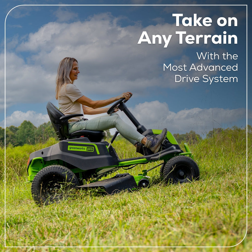 60V 42″ Cordless Battery CrossoverT Riding Lawn Mower: (6) 8.0 Ah Batteries and (3) Dual-Port Turbo Chargers
