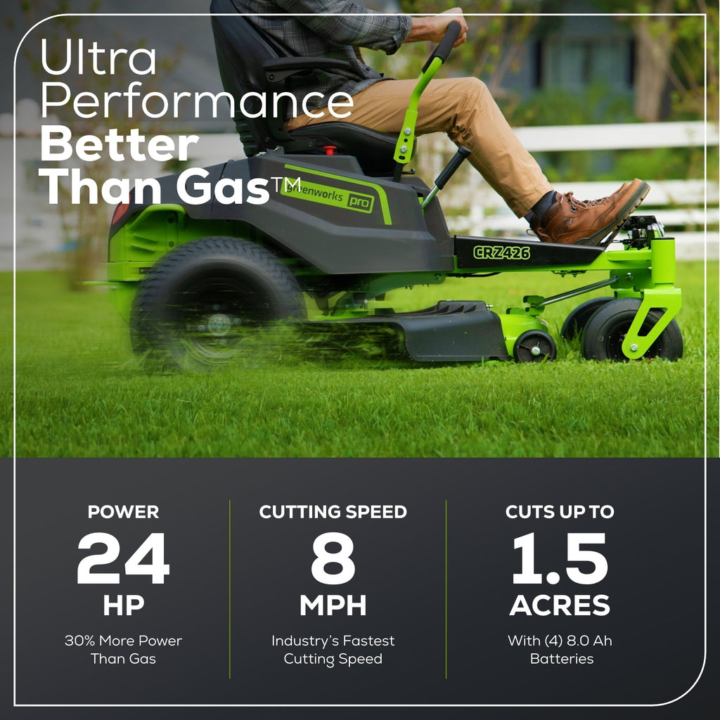 60V 42″ Electric CrossoverZ Zero Turn Mower with (4) 8 Ah Batteries and (2) Dual-Port Turbo Chargers
