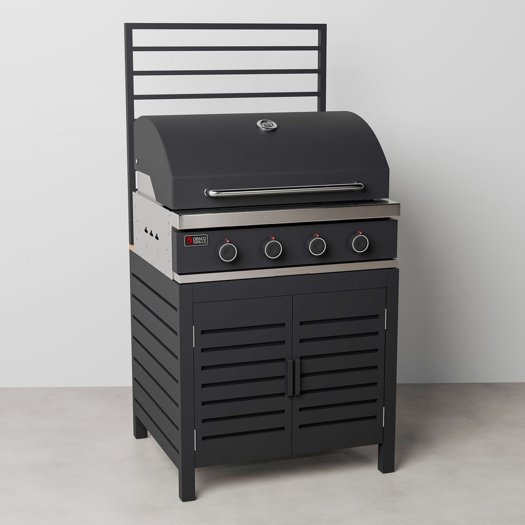 Draco Grills Scandic Modular 4 Burner Barbecue Cabinet with Double Cupboard & Fridge Unit