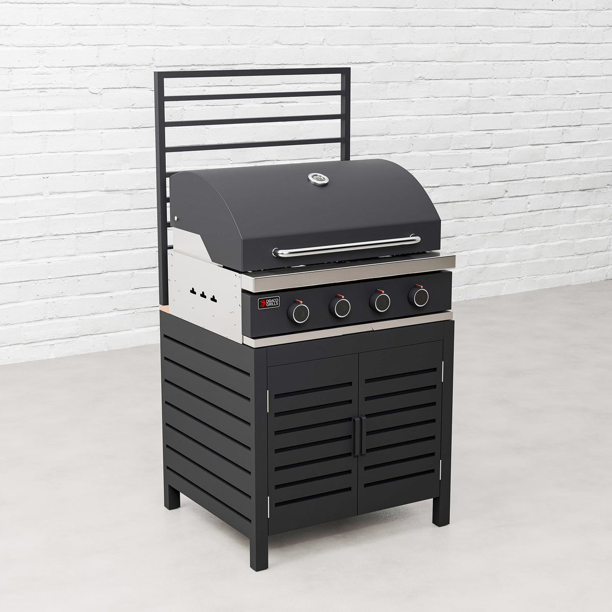 Draco Grills Scandic Modular 4 Burner Barbecue Cabinet with Double Cupboard & Fridge Unit