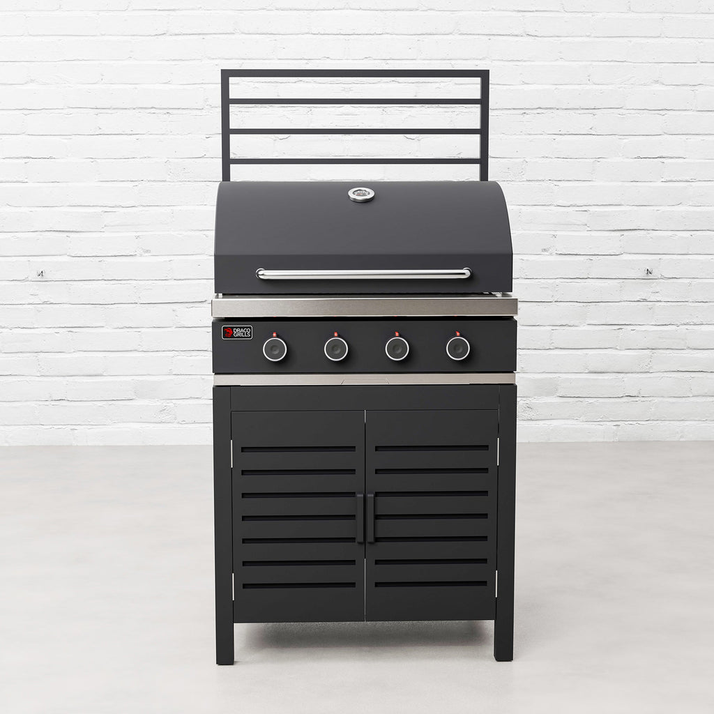 Draco Grills Scandic Modular 4 Burner Barbecue Cabinet with Double Cupboard & Fridge Unit