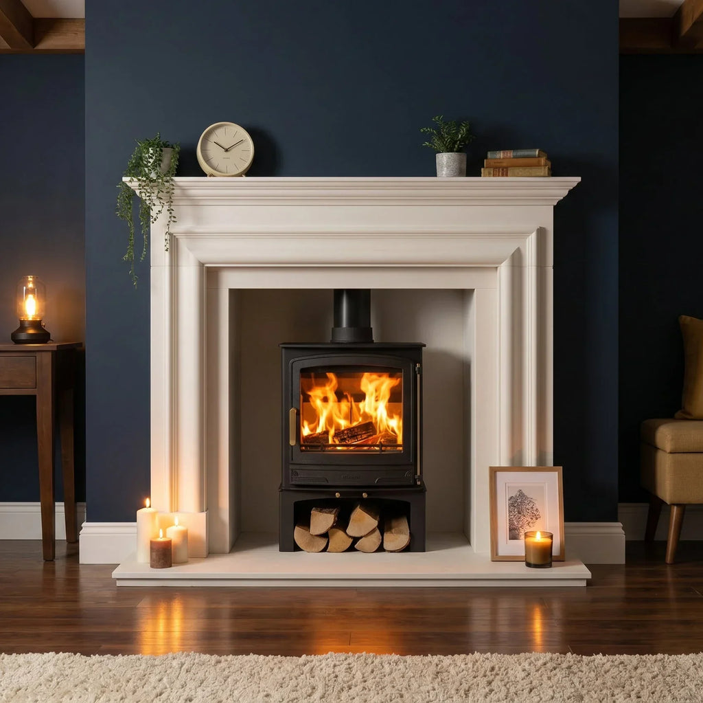 Mazona Warwick Widescreen 5kW Multifuel Woodburning Stove, With Log Store, Freestanding, Eco Design Approved, Defra Approved