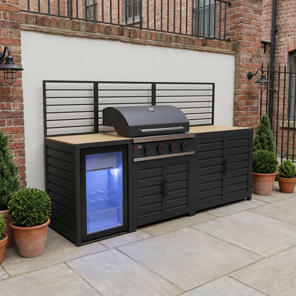 Draco Grills Scandic Modular 4 Burner Barbecue Cabinet with Double Cupboard & Fridge Unit