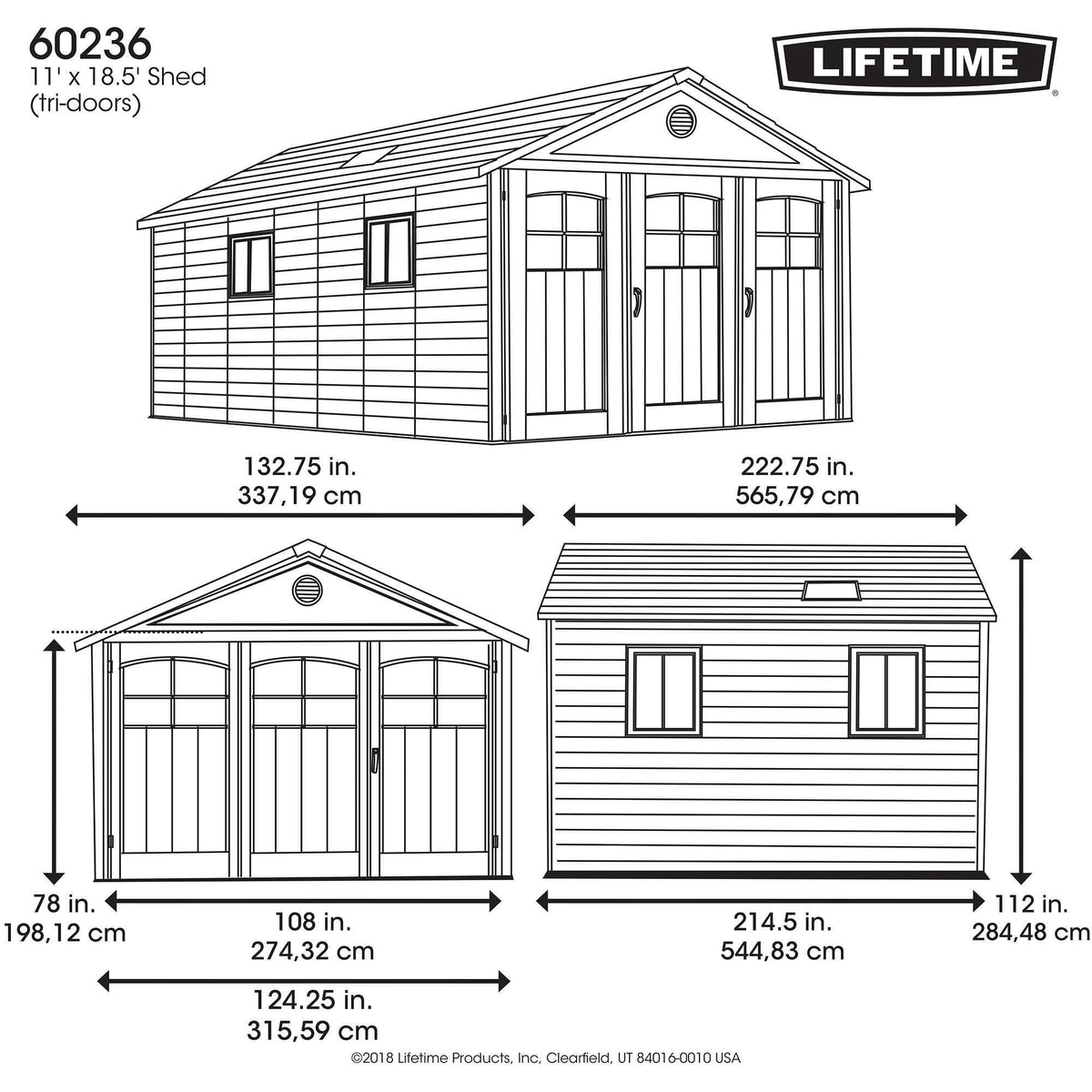 Lifetime 11 Ft. X 18.5 Ft. Outdoor Storage Shed – 60236
