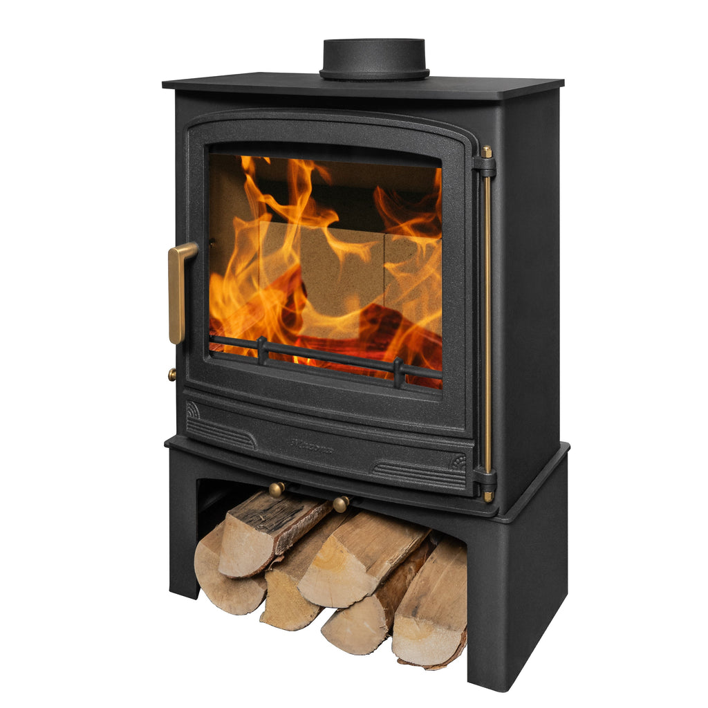 Mazona Warwick Widescreen 5kW Multifuel Woodburning Stove, With Log Store, Freestanding, Eco Design Approved, Defra Approved