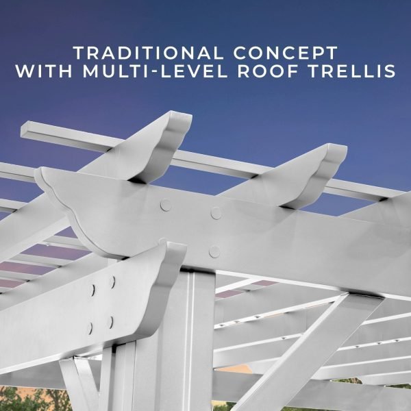 14×12 Hawthorne Traditional Steel Pergola With Sail Shade Soft Canopy