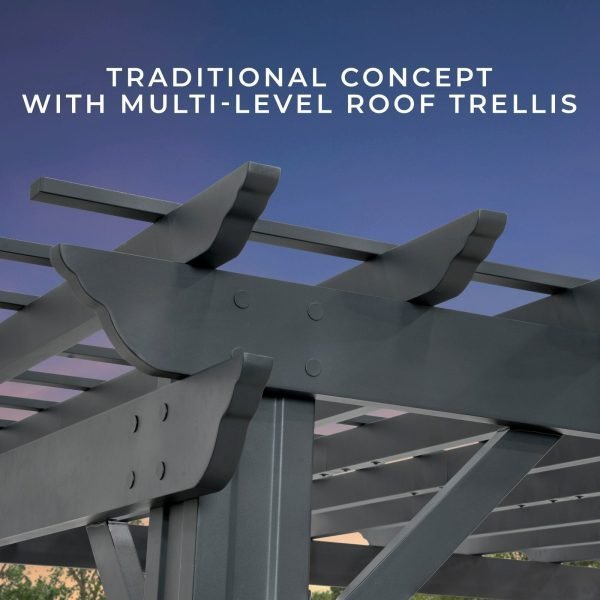 14×10 Stratford Traditional Steel Pergola With Sail Shade Soft Canopy