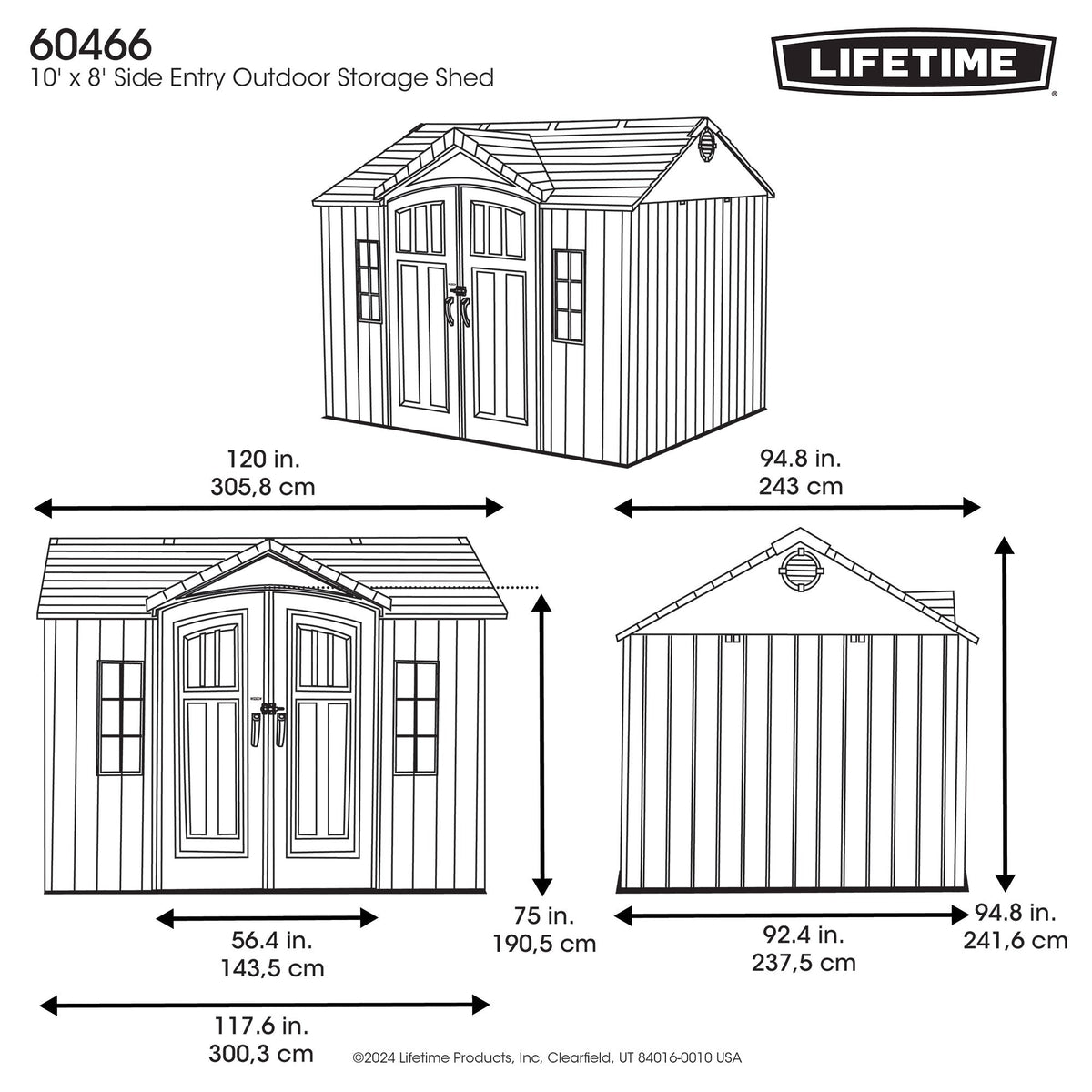 Lifetime 10 Ft. X 8 Ft. Side Entry Outdoor Storage Shed – 60466