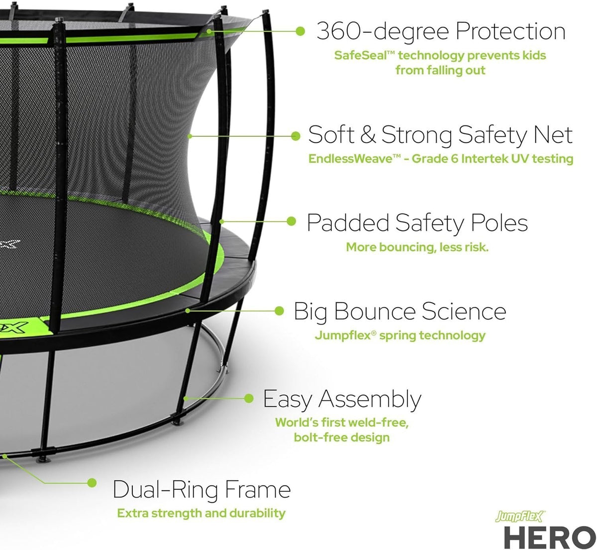 JumpFlex HERO 15 Backyard Outdoor Trampoline for Kids with Net & Ladder
