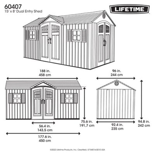 Lifetime 15 x 8 ft. Dual Entry Shed – 60407