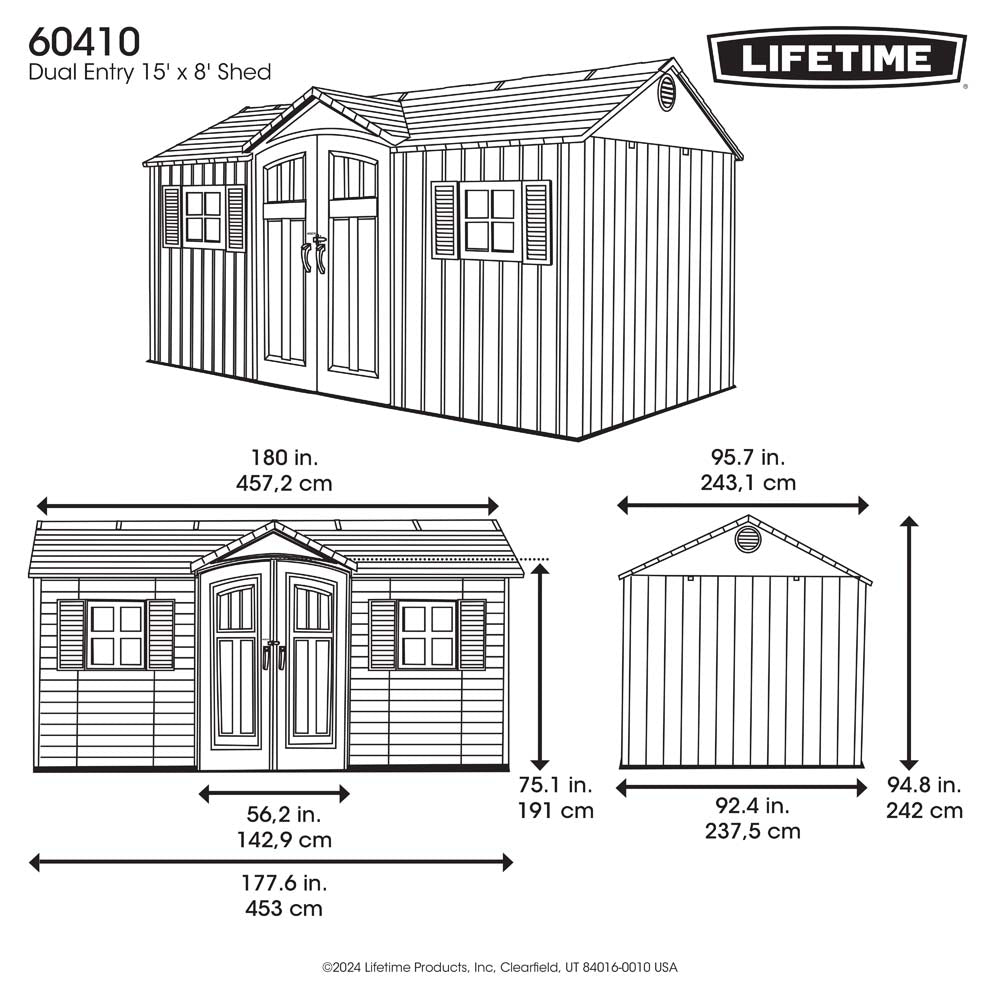 Lifetime Dual Entry 15’ x 8’ Shed – 60410